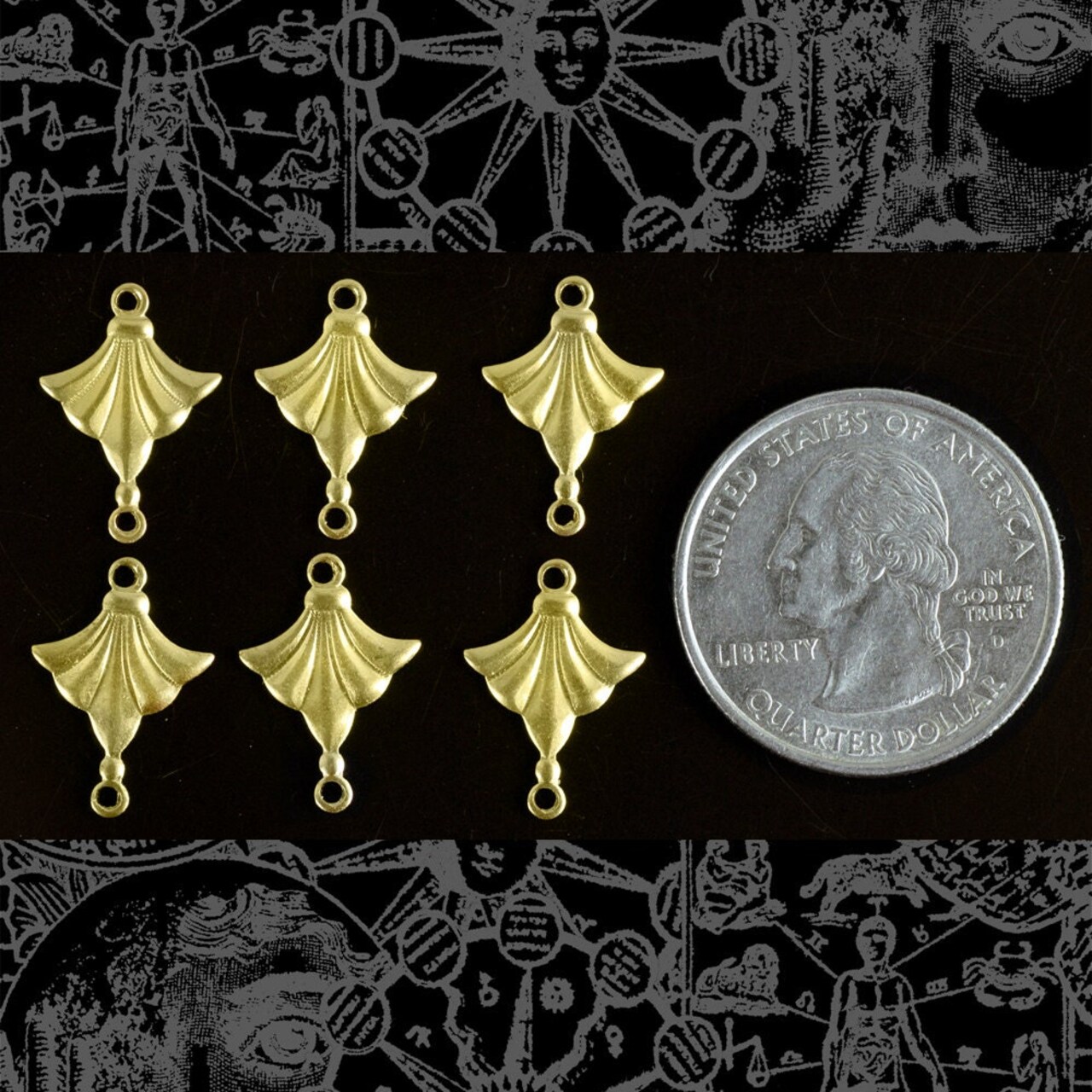 Raw Brass Tassel Two Ring Connectors - Set of Twelve - B-2C62